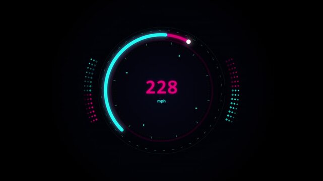 Futuristic Cyan Pink Digital HUD Speedometer Gauge Counter Loop