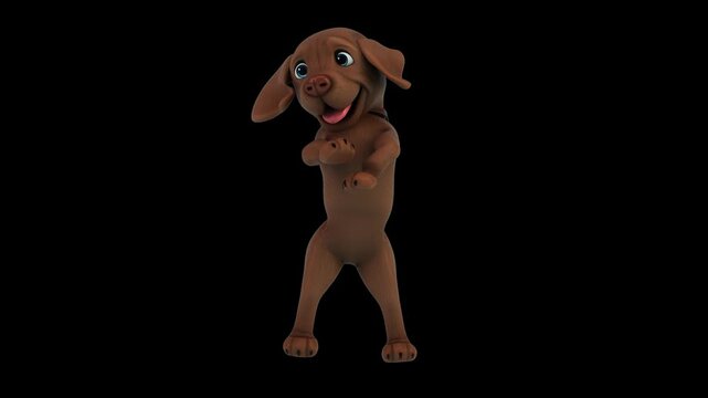 Fun 3D cartoon labrador doing a fit dance (with alpha channel)