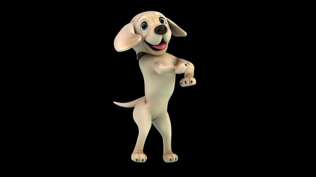 Fun 3D cartoon labrador doing a fit dance (with alpha channel)