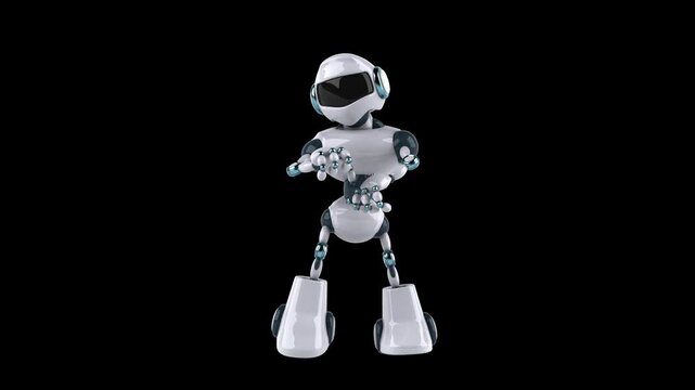Fun 3D cartoon robot doing a fit dance (with alpha channel)
