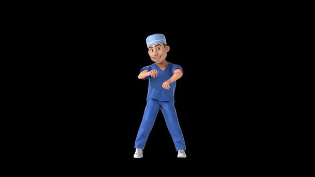 Fun 3D cartoon scrubs doing a fit dance (with alpha channel)