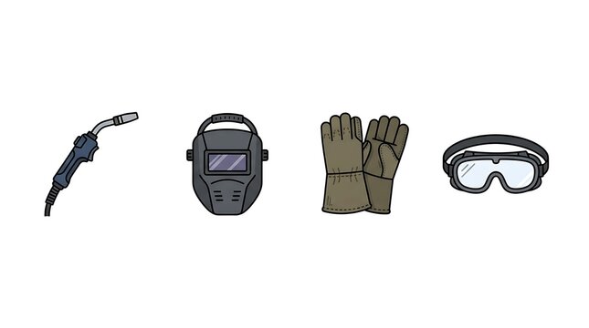 Set of colorful welding equipment and gear icons