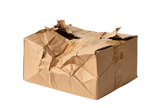 Damaged Brown Corrugated Cardboard Shipping Box