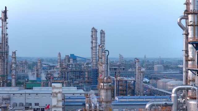 Panoramic view of large scale chemical industrial facilities and equipment