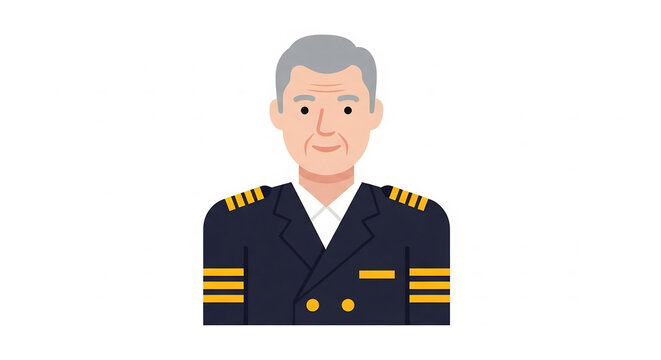 Senior male pilot in dark blue uniform flat illustration
