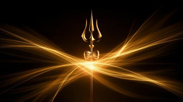 Golden trishul and damru shine during Maha Shivratri celebration at night