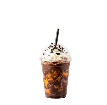 Close-Up Dark Mocha Blood Orange Frappe with Whipped Cream