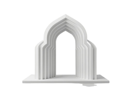 White Layered Pointed Arch Gateway on Base