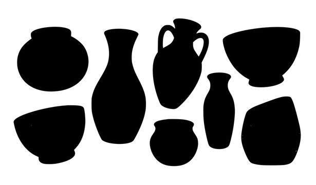 Handcrafted African style clay pots and decorative ceramic vessels cartoon vector set