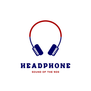 retro 90s headphone icon logo emblem with typography vector illustration