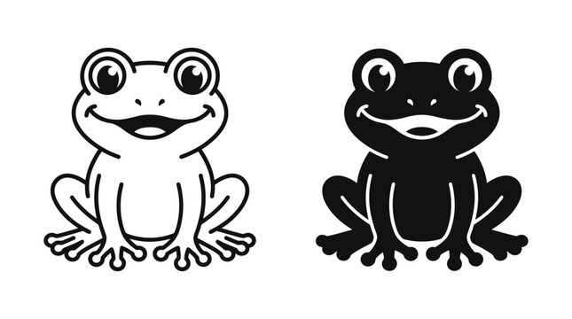 Two frog silhouettes depict a cartoon amphibian on a white background