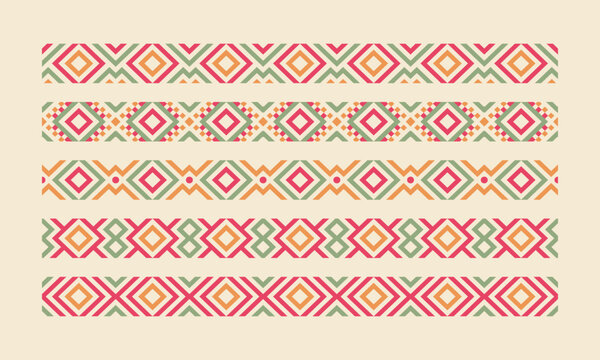 soft color folk mexican native tribe border pattern seamless vector collection