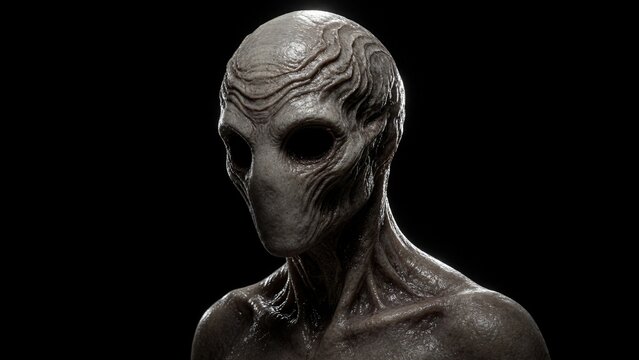 grey alien monster creature with horror Halloween spooky face texture vibe