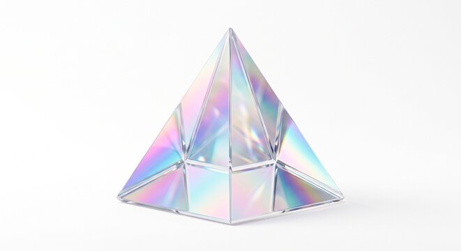 An elegant 3D holographic crystal pyramid shape isolated