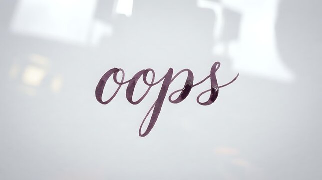 Oops text in elegant script font on soft blurred background with bokeh lights