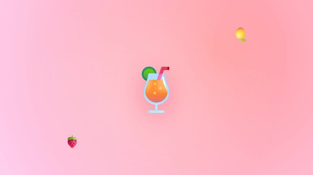 Tropical Cocktail Drink Animated Icon with Floating Fruit Elements