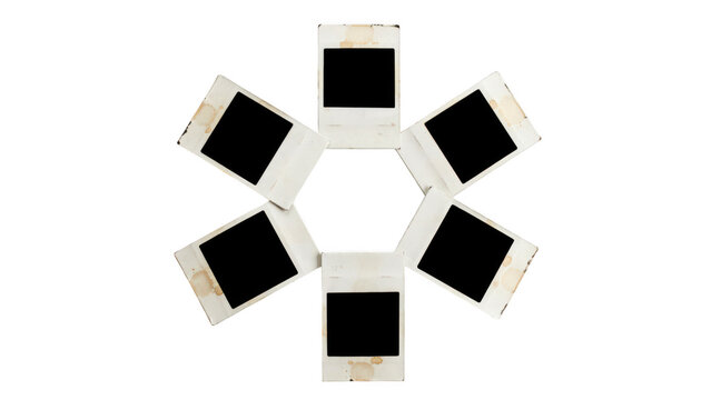 Vintage photo slide frames in circular shape isolated on transparent background