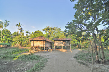 Landscape and villages on Majuli (also spelled Majoli)  the largest river island in Assam and the world's largest inland river island, a state in Northeast India.  © robnaw