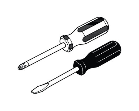 Two screwdrivers a phillips head and a flathead tool isolated on a white background