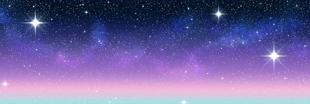 Violett-blauer Sternenhimmel mit funkelnden Sternen, realistischer Stil, ideal f&uuml;r Buchcover, Wallpaper und Pr&auml;sentationshintergr&uuml;nde.