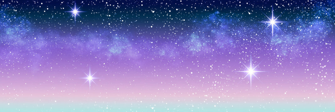 Violett-blauer Sternenhimmel mit funkelnden Sternen, realistischer Stil, ideal f&uuml;r Buchcover, Wallpaper und Pr&auml;sentationshintergr&uuml;nde.