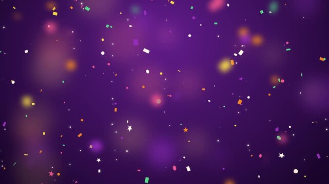 Halloween Party Confetti Background on Purple with Bokeh