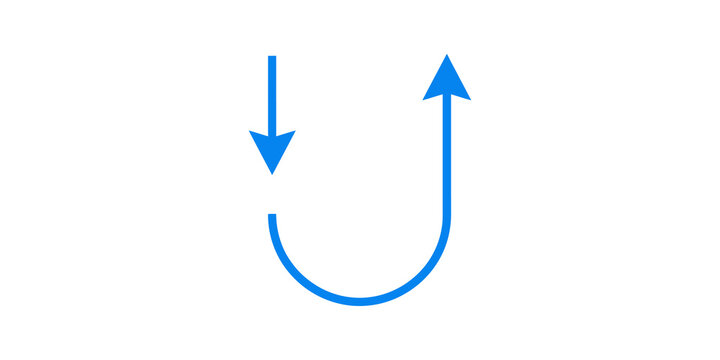 Blue u-turn arrow icon on transparent background for direction change.