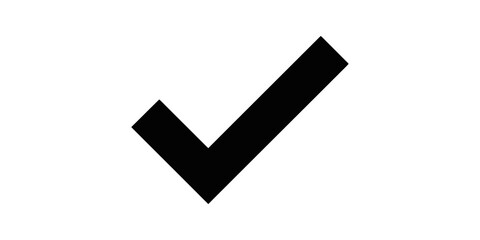 Black tick mark flat icon simple symbol for confirming correct decisions. © huzaifa