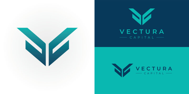 An abstract geometric mark featuring symmetrical, teal-gradient wings sweeping upwards. It symbolises growth, stability, and vision for investment and corporate holding firms. 