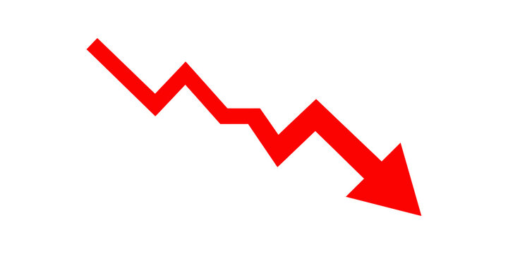 Red declining arrow graph transparent vector for financial loss data.