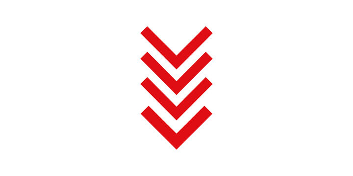 Four red down chevron arrows pointing downwards on transparent grid.