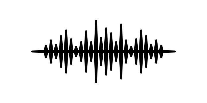 Audio sound wave frequency in black lines for music broadcast or analysis.