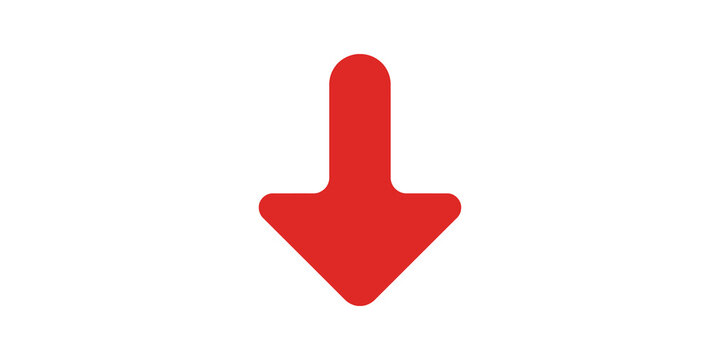Red arrow pointing down graphic element for digital ui navigation design.