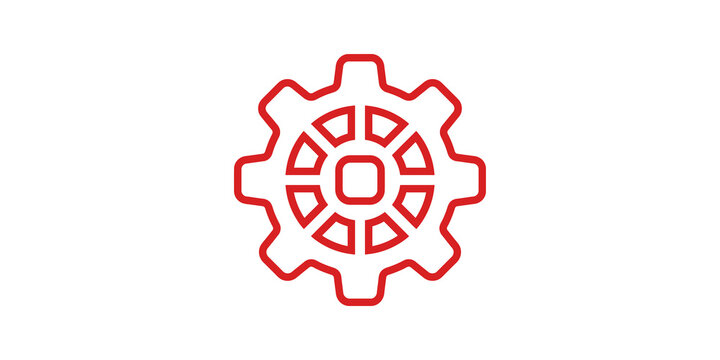 Red gear icon for technical settings and mechanical engineering workflows.