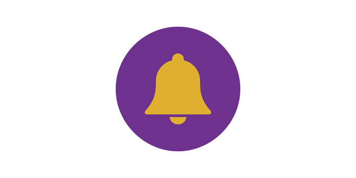 Yellow notification bell icon inside purple circle for alert systems.