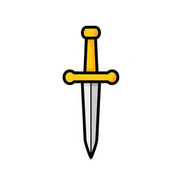 Dagger vector icon with yellow hilt and sharp steel blade