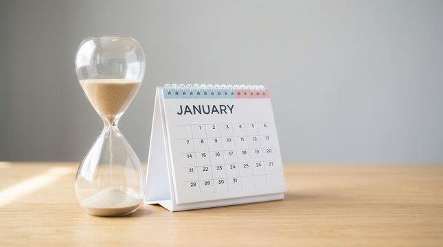 A calendar showing an important schedule beside an hourglass indicating a job deadline approaches.