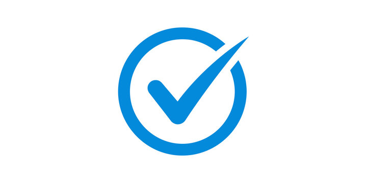 Check mark blue circle flat icon positive verification symbol button design.