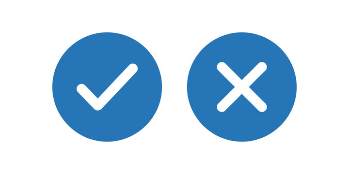 Checkmark and cross buttons for selection in blue circular interface.