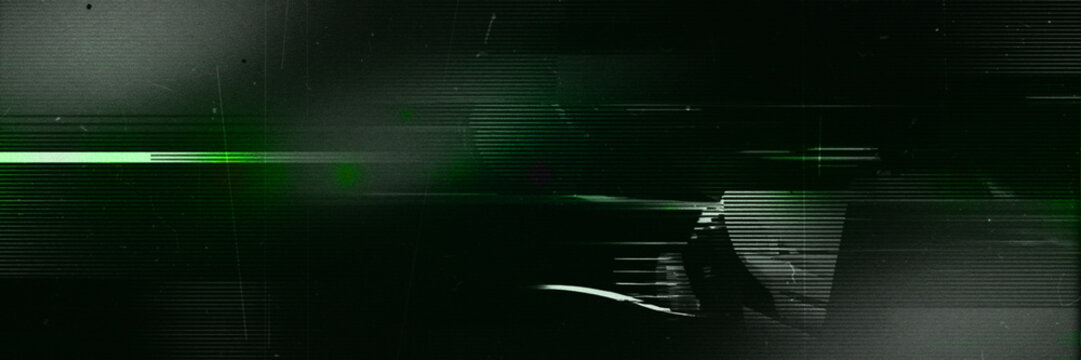 Abstract VHS Glitch Texture, Green Static Scan Lines with Digital Signal Distortion