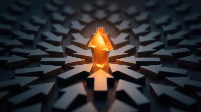 Arrows pointing to a central glowing target symbolizing strategic alignment and teamwork.