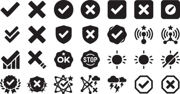 Black Checkmark Cross and Status Symbols Collection for Minimal Interface Design
