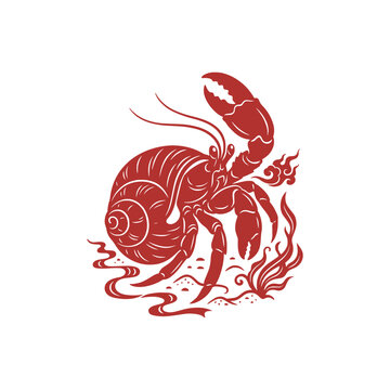 Traditional Chinese Paper Cut Crawling Hermit Crab Vector