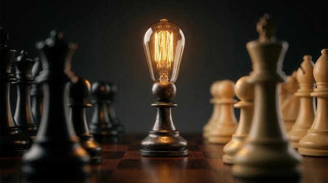 Chessboard concept featuring a lightbulb as a symbol of strategic idea and vision.