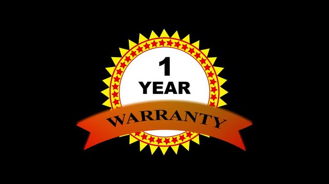 1 year warranty gold seal badge animation for product guarantee and customer trust