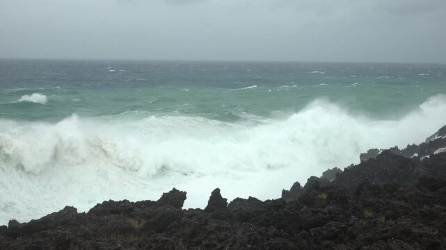 Powerful Hurricane Waves Explode Against Rugged Coastal Cliffs