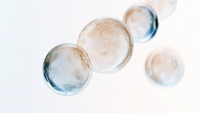 simple micro‑scientific illustration,engineered yeast microbes,semi‑transparent cell texture,pale beige and pale‑blue low‑saturation palette,pure white clean background,synthetic micro‑organism