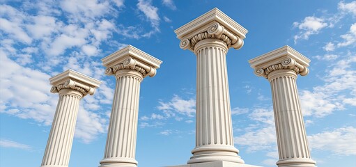 Obraz premium Historic Greek columns rise prominently beneath a clear sky, representing enduring legacy and classical architecture.