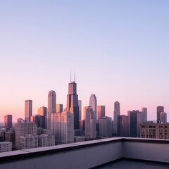 Fototapeta premium City skyline at sunset over high-rise buildings in Chicago