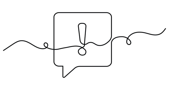Exclamation speech bubble design with editable stroke continuous line art illustration for alert message